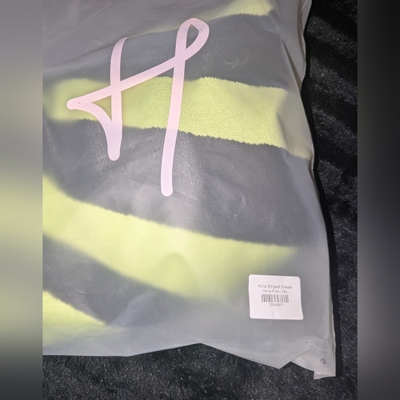 Hanifa Nina Dress Black, White, and Green Striped Long Sleeve Dress 2X - Picture 7 of 8